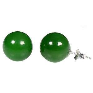 12mm Nephrite Green Jade Ball Stud Post Earrings Solid 925 Sterling 