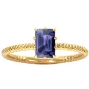   Yellow Gold Octagon Gemstone Solitaire Stackable Ring Iolite, size5.5