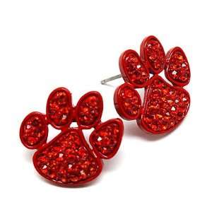  Puppy Paw Crystal Pave Fashion Stud Earrings Red Jewelry