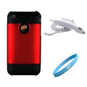 Hard Red Carrying Case for Iphone 3G + Car Charger + Wisdom * Courage 