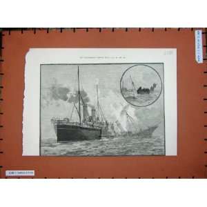   1889 Fine Art Ship Collision Sea Life Boat Wreck Print: Home & Kitchen