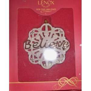  Lenox Porcelain Open Work BELIEVE Snowflake Christmas 