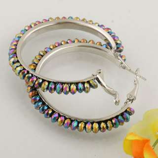 Nickel Free Rainbow Crystal Beads Huggie Hoop Earring  