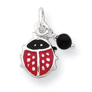  Sterling Silver Red Enameled Ladybug w/Bead Charm: Jewelry