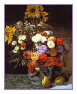 Impressionist Renoir Flowers in Vase Counted Cross Stitch Chart  