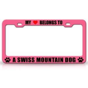   Dog Pet Steel Metal Auto License Plate Frame Tag Holder, Pink/Black