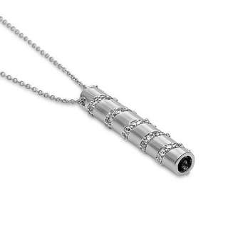 CZ ACCENT STERLING SILVER HOLLOW STICK PENDANT NECKLACE  