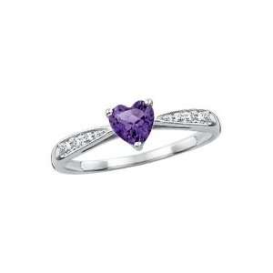   : 10kt. White Gold, Amethyst & Diamond Heart Ring (Size 8.0): Jewelry