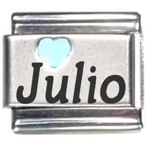    Julio Light Blue Heart Laser Name Italian Charm Link: Jewelry