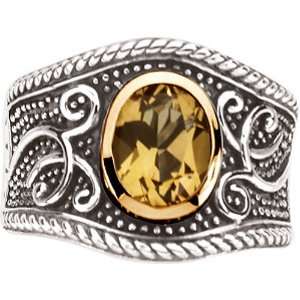  Sterling Silver and 14K Yellow Gold Honey Quartz Ring 