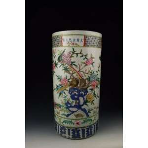  one Large Five colored Porcelain Brush Holder, Chinese 