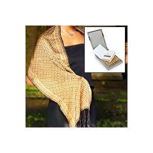  NOVICA Silk batik scarf, Golden Rings