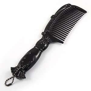   Fish Tail Shape Handle Black Plastic Hair Comb w Bead Chain Beauty