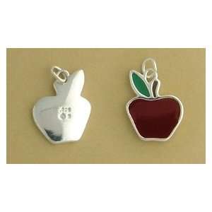   Silver Charm, Red/Green Enamel Apple, 3/4 inch, 3.1 grams: Jewelry