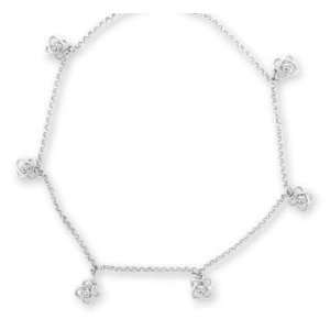  14k White Gold Diamond Flower Ankle Bracelet Jewelry