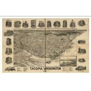 Historic Tacoma, Washington, c. 1893 (L) Panoramic Map Poster Print 