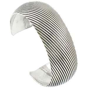 Sterling Silver Dome Cuff Bangle Bracelet with Diagonal Stripes 22 mm 