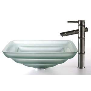 Frosted Oceania Glass Sink and Bamboo Faucet C GVS 930FR 19mm 1300AB 