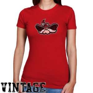  UNLV Rebels Ladies Red Distressed Logo Vintage Slim Fit T 