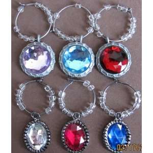 Bottle & Wine Glass Charms: 6 Assorted Jewel Tags:  Kitchen 