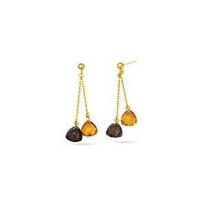  Smokey Topaz & Citrine Drop Earrings in 14K Yellow Gold Jewelry