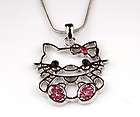 LOVE HELLO KITTY CRYSTAL NECKLACE PINK WHITE BOW