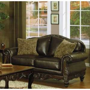 Loveseat Traditional Style in Brown Bonded Leather
