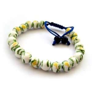 Porcelain Flower 8mm Green Yellow Beads Wrist Mala Bracelet for 