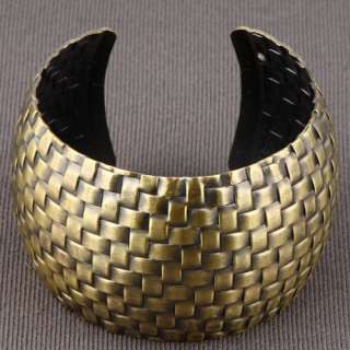 vintage modernist unisex wide alloy gold tone knitted cuff bracelet 