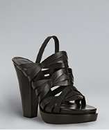 Bottega Veneta black layered strap leather platform slingback sandals 