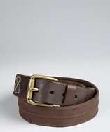 Joseph Abboud brown canvas and leather antiqued buckle belt style 