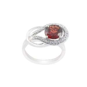   Round Garnet and Diamond Ring (.03 cttw, I Color, I2 Clarity), Size 8