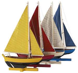 Nautical Sailing Dinghy Wood Model Sailboats Set of 4  