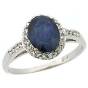 10k White Gold ( 8x6 mm ) Halo Engagement Blue Sapphire Ring w/ 0.096 