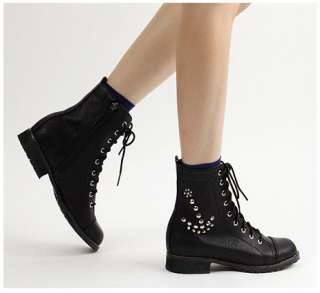 Womens shoes Stud Lace Up side zip Military Ankle Boots  