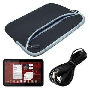   +Black Silicone Case+Micro USB 6 Feet Cable For Motorola Xoom Tablet