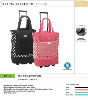 POLKA DOT Rolling Shopper Tote Wheels Carry On NEW  