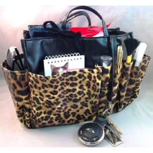 Jolie Large Leopard Print and Black Pleather Handbag Organizer Tote 