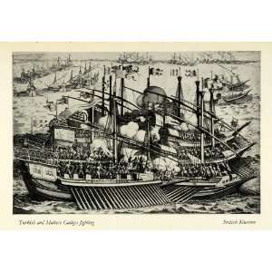   Battle Cannon Warships War   Original Halftone Print