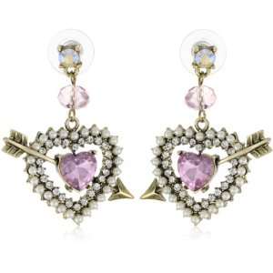 Betsey Johnson Iconic Pearl Heart and Arrow Drop Earrings