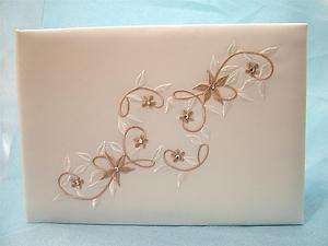   Satin & Champagne Rhinestone Floral Embroidered Guest book  