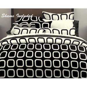  Black and Ivory White Block Cotton Queen Duvet Comforter 