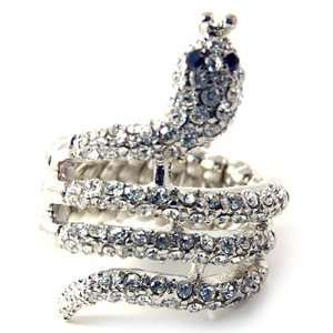  Silvertone Crystal Snake Stretch Fashion Ring Jewelry