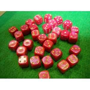  Mini 6 Sided Red Dice with Gold Pips: Toys & Games