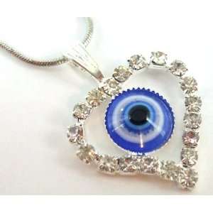  Heart Pendant Crystals Kabbalah Necklace Evil Eye Charm 