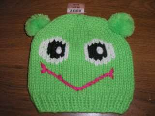 NWT Arizona Jean CO Green Frog Crochet/Knit Hat Very Cute One Size 