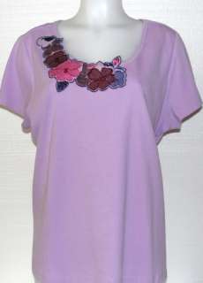 NEW Motto Rib Tee w/ Floral Sequin Detail ORCHID/2X  