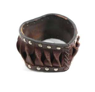 HENRY BEGUELIN Braided Cuff/Bangle w/Studs Brown Leather Ex Condition 