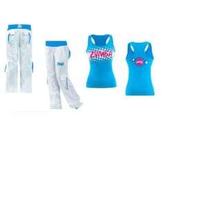  Zumba Cargo Pants (White) + Racerback Top (Light Blue 