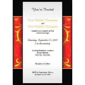  Red Gold Scroll Wedding Invitation Flat 